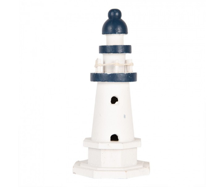 Bílo-modrá dřevěná dekorace maják Lighthouse Nautic - Ø 9*17 cm