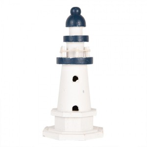 Bílo-modrá dřevěná dekorace maják Lighthouse Nautic - Ø 9*17 cm