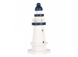 Bílo-modrá dřevěná dekorace maják Lighthouse Nautic - Ø 9*17 cm