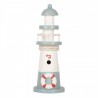 Bílo-modrá dřevěná dekorace maják Lighthouse Nautic - Ø 8*22 cm Barva: bílá, modráMateriál: MDFHmotnost: 0,17 kg