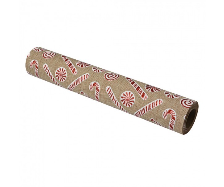 Table Runner 28x275 Cm Beige Red Synthetic Christmas - 28*275 cm Clayre & Eef