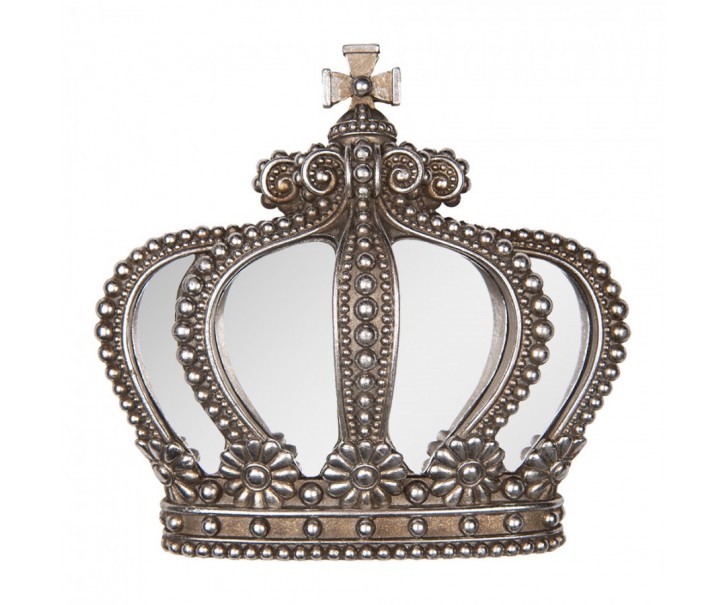 Stříbrná antik nástěnná dekorace koruna se zrcátky Crown - 25*6*24 cm Clayre & Eef