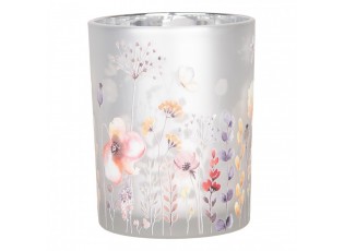 Tealight Holder Set Of 2 ? 7x8 / 10x13 Cm Grey Glass Flowers - ? 7*8 / 10*13 cm