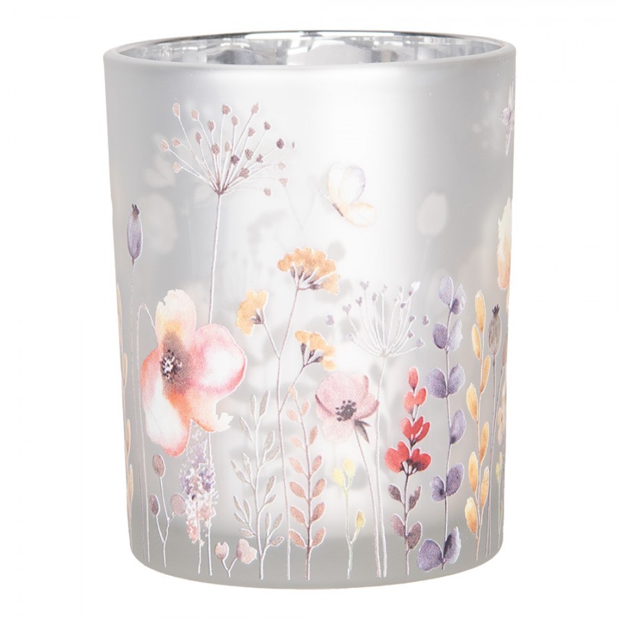 Tealight Holder Set Of 2 ? 7x8 / 10x13 Cm Grey Glass Flowers - ? 7*8 / 10*13 cm