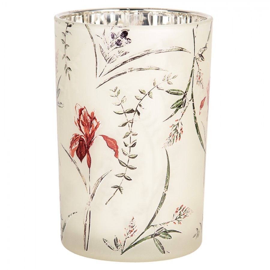 Tealight Holder ? 12x18 Cm Beige Glass Flowers - ? 12*18 cm