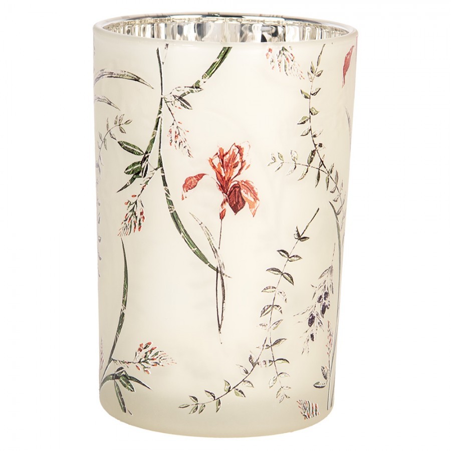 Tealight Holder ? 12x18 Cm Beige Glass Flowers - ? 12*18 cm