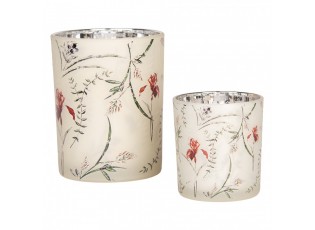 Tealight Holder Set Of 2 ? 7x8 / 10x13 Cm Beige Glass Flowers - ? 7*8 / 10*13 cm