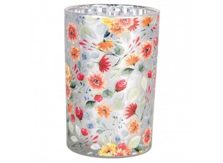 Tealight Holder ? 12x18 Cm Grey Glass Flowers - ? 12*18 cm