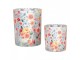 Tealight Holder Set Of 2 ? 7x8 / 10x13 Cm Grey Glass Flowers - ? 7*8 / 10*13 cm Clayre & Eef