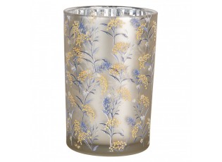 Tealight Holder ? 12x18 Cm Grey Glass Flowers - ? 12*18 cm