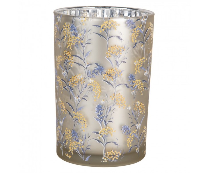 Tealight Holder ? 12x18 Cm Grey Glass Flowers - ? 12*18 cm Clayre & Eef