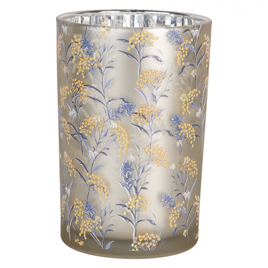 Tealight Holder ? 12x18 Cm Grey Glass Flowers - ? 12*18 cm