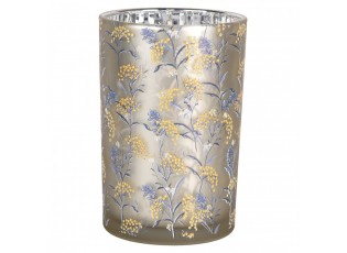 Tealight Holder ? 12x18 Cm Grey Glass Flowers - ? 12*18 cm