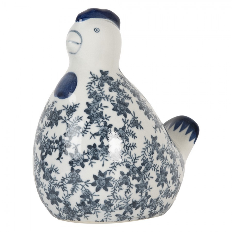 Decorative Figurine Chicken 18x12x21 Cm White Blue Ceramic - 18*12*21 cm
