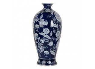 Modrá keramická váza s bílými květy Blue Flowers - Ø 21*42 cm
