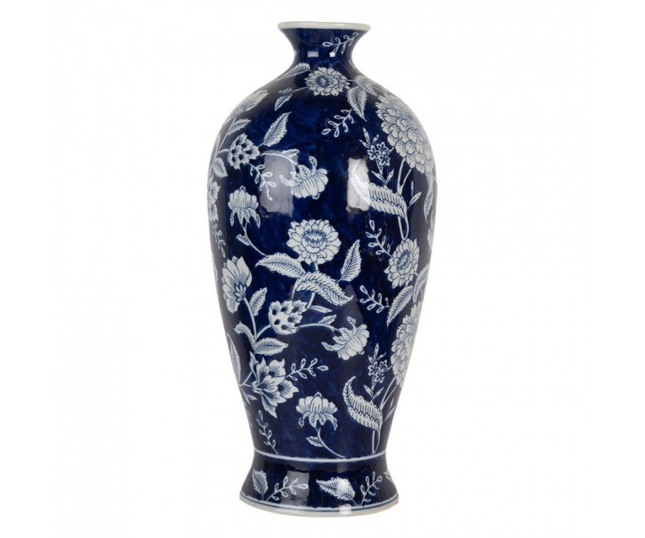 Modrá keramická váza s bílými květy Blue Flowers - Ø 21*42 cm Clayre & Eef