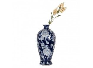 Modrá keramická váza s bílými květy Blue Flowers - Ø 21*42 cm