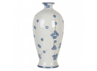 Bílá keramická váza s modrými kvítky Blue Flowers - Ø 21*42 cm