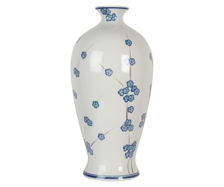 Bílá keramická váza s modrými kvítky Blue Flowers - Ø 21*42 cm Clayre & Eef