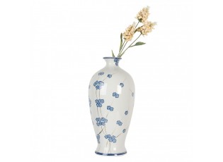 Bílá keramická váza s modrými kvítky Blue Flowers - Ø 21*42 cm
