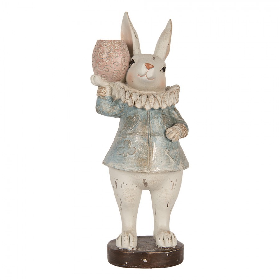 Dekorace figurka králík v modrém kabátku - 11*10*29 cm