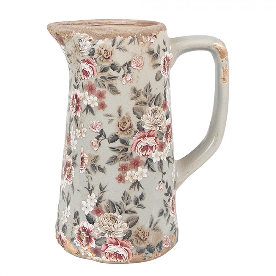 Zelený keramický dekorační džbán s květy Floria M - 16*11*20 cm