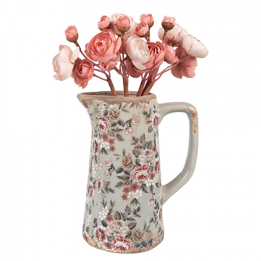 Zelený keramický dekorační džbán s květy Floria M - 16*11*20 cm