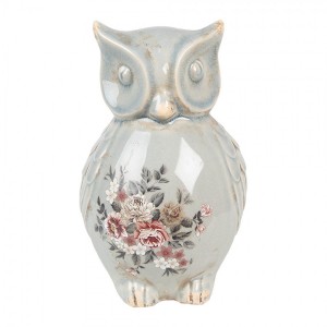 Zelená keramická dekorace sova s květy Floria L - 13*12*22 cm