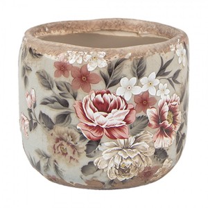Zelený keramický dekorační květináč s květy Floria XS - Ø 8*7 cm