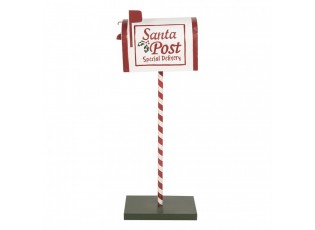 Bílo-červená kovová dekorace schránka na podstavci Santa Post - 19*33*92 cm