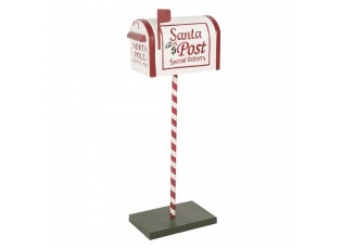 Bílo-červená kovová dekorace schránka na podstavci Santa Post - 19*33*92 cm