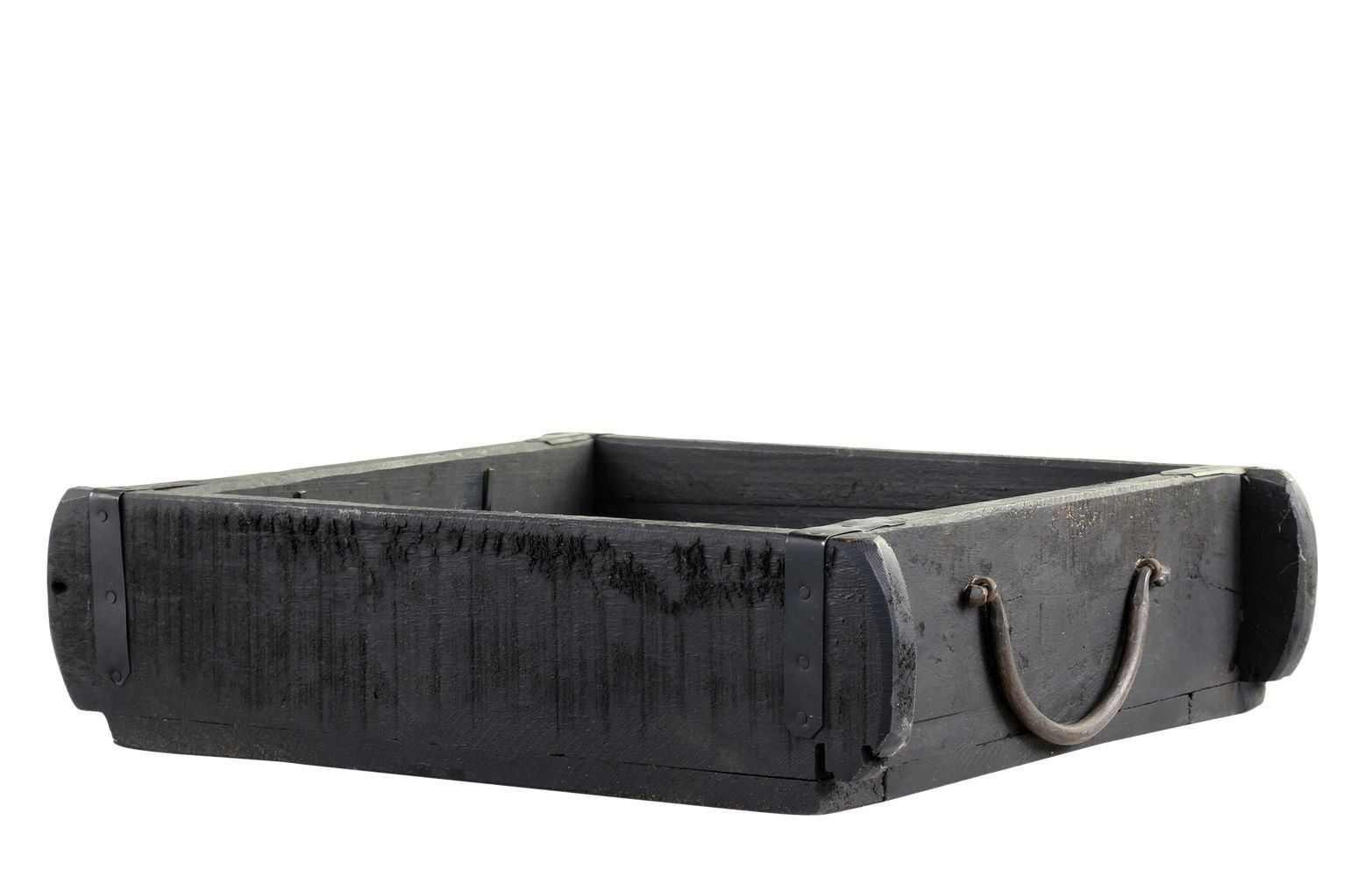 Černá dřevěná retro bedýnka s kovovými uchy Grimaud Brick old - 22*22*7cm