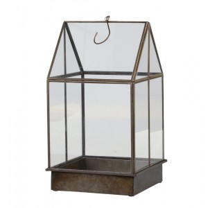 Mosazný antik kovový dekorační skleník / lucerna Fibio - 21*21*38 cm