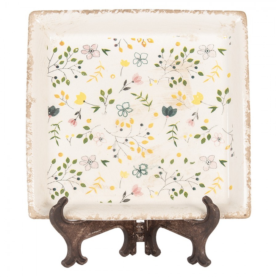 Keramický čtvercový podnos se žlutými kvítky Ylla - 22*22*3 cm