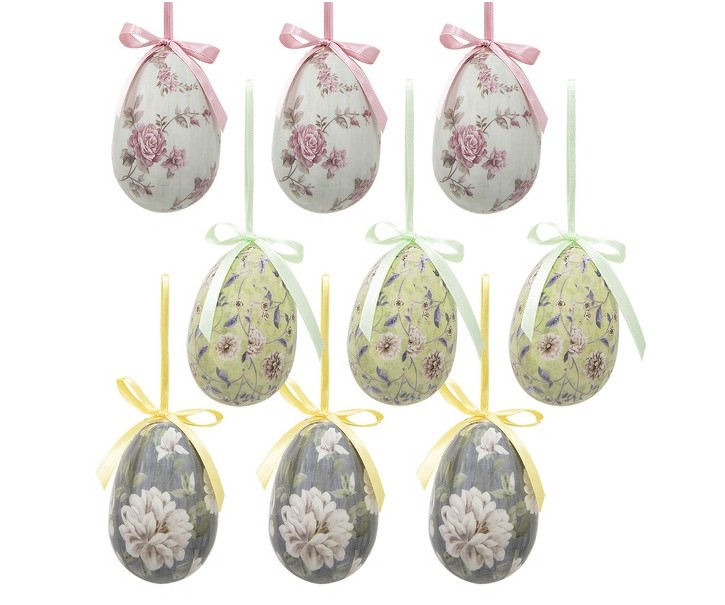 9ks dekorace závěsné vajíčko s květy Spring Egg - Ø 5*7cm Clayre & Eef