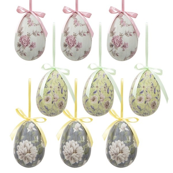 9ks dekorace závěsné vajíčko s květy Spring Egg - Ø 5*7cm
