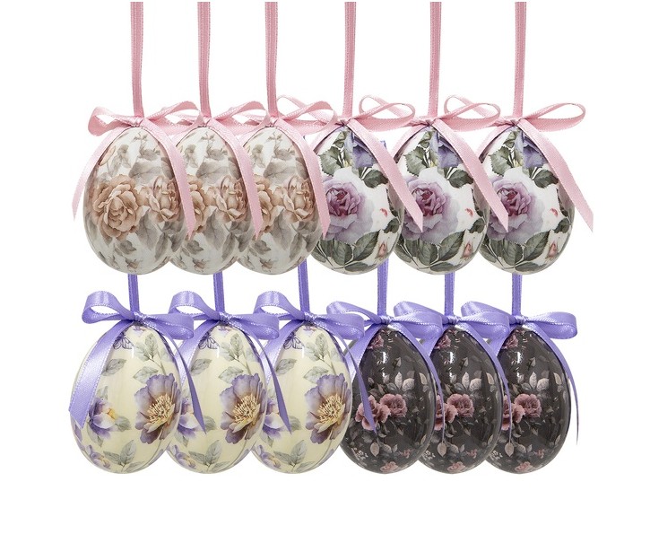 12ks dekorace závěsné vajíčko s květy Spring Egg - Ø 4*5cm Clayre & Eef