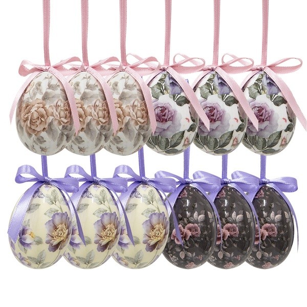 12ks dekorace závěsné vajíčko s květy Spring Egg - Ø 4*5cm