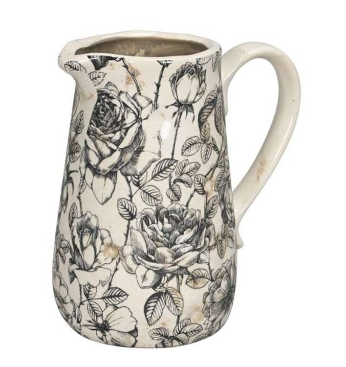 Krémový keramický džbán s černými růžemi Rossa M - 17*11*18 cm