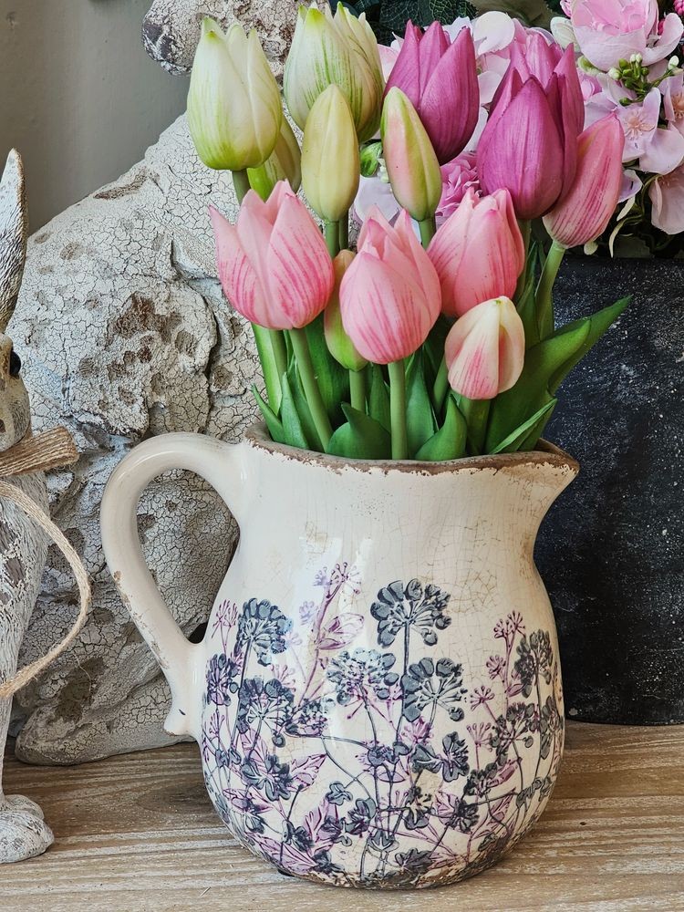 Béžový keramický džbán s růžemi Rossinia M - 16*13*15 cm