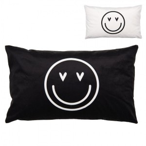 Černo-bílý povlak na polštář se smajlíky Heart & Smile - 30*50 cm
