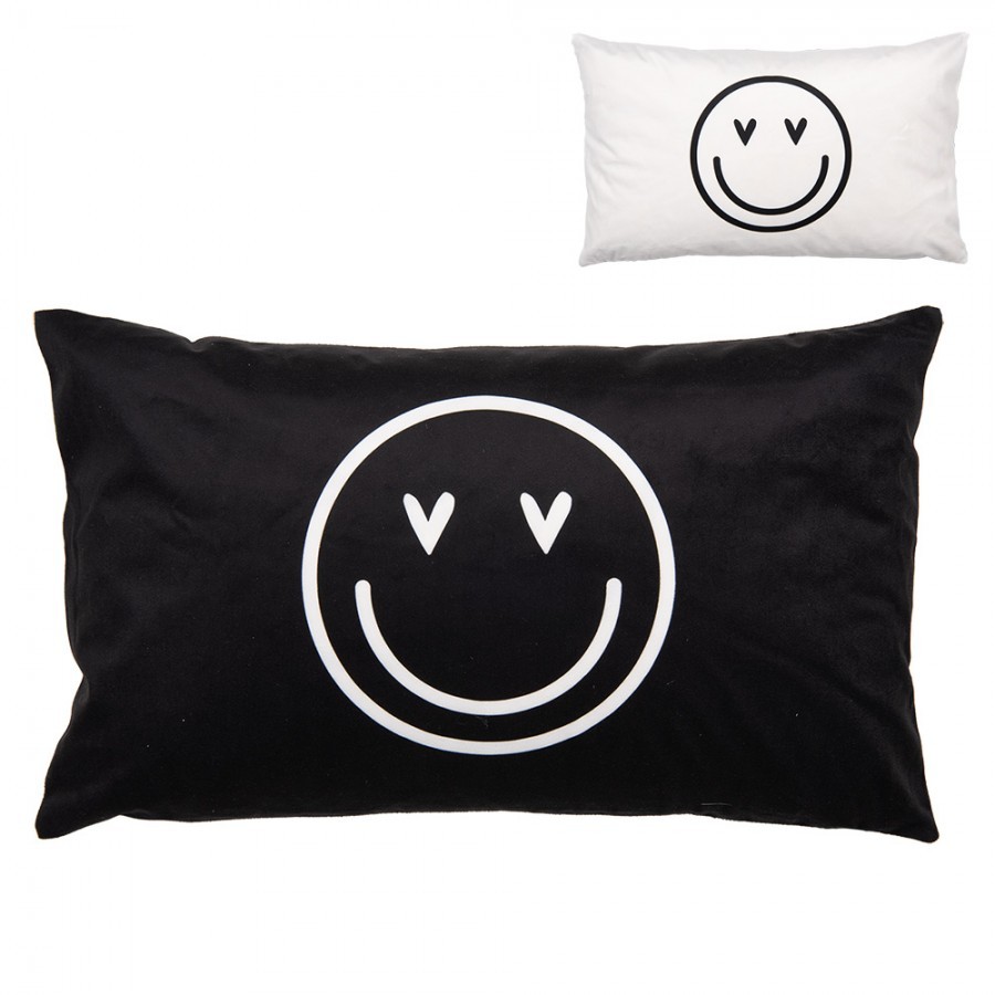 Černo-bílý povlak na polštář se smajlíky Heart & Smile - 30*50 cm