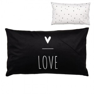 Černo-bílý povlak na polštář se srdíčky Love Heart & Smile - 30*50 cm