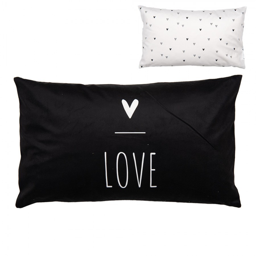 Černo-bílý povlak na polštář se srdíčky Love Heart & Smile - 30*50 cm
