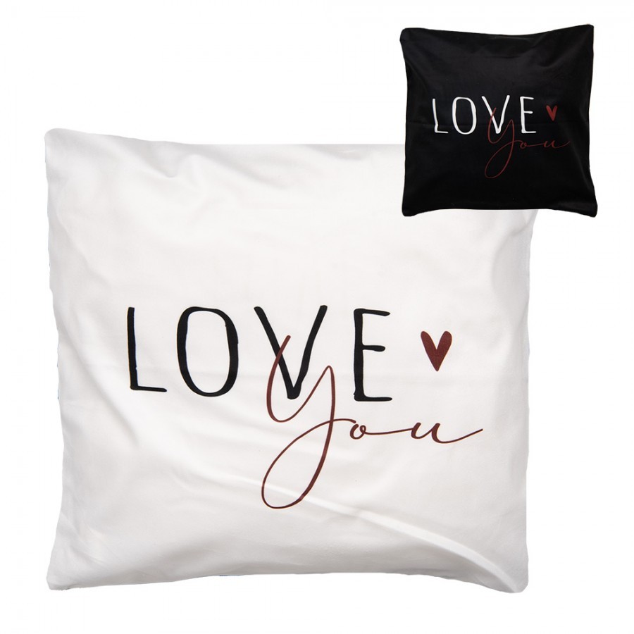 Bílo-černý povlak na polštář se srdíčkem Love you Heart & Smile - 45*45 cm