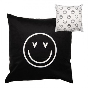 Černo-bílý povlak na polštář se smajlíky Heart & Smile - 45*45 cm