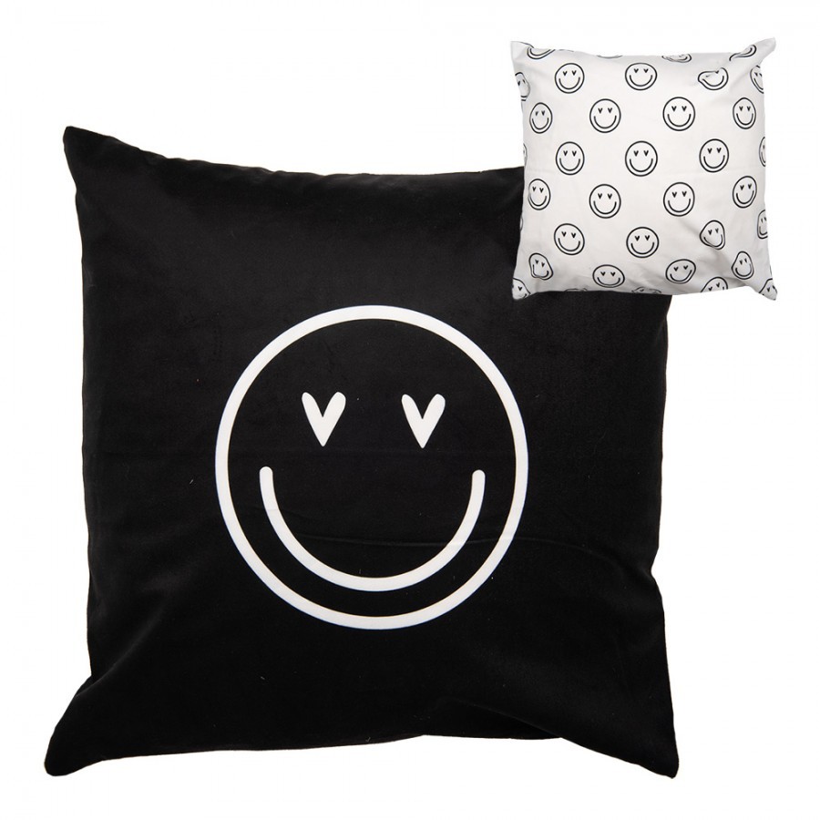Černo-bílý povlak na polštář se smajlíky Heart & Smile - 45*45 cm