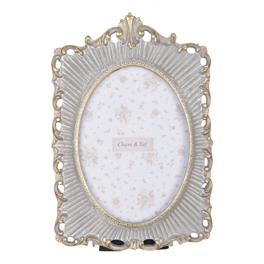 Šedo-zlatý antik fotorámeček s ornamenty - 18*2*26 cm / 13*18 cm