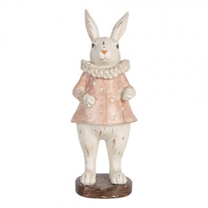Dekorace antik králík v růžových šatech se srdíčky - 11*10*29 cm