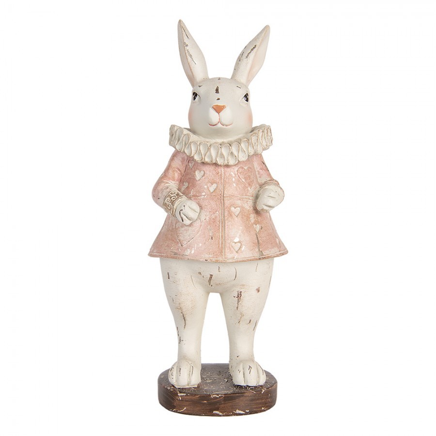 Dekorace antik králík v růžových šatech se srdíčky - 11*10*29 cm